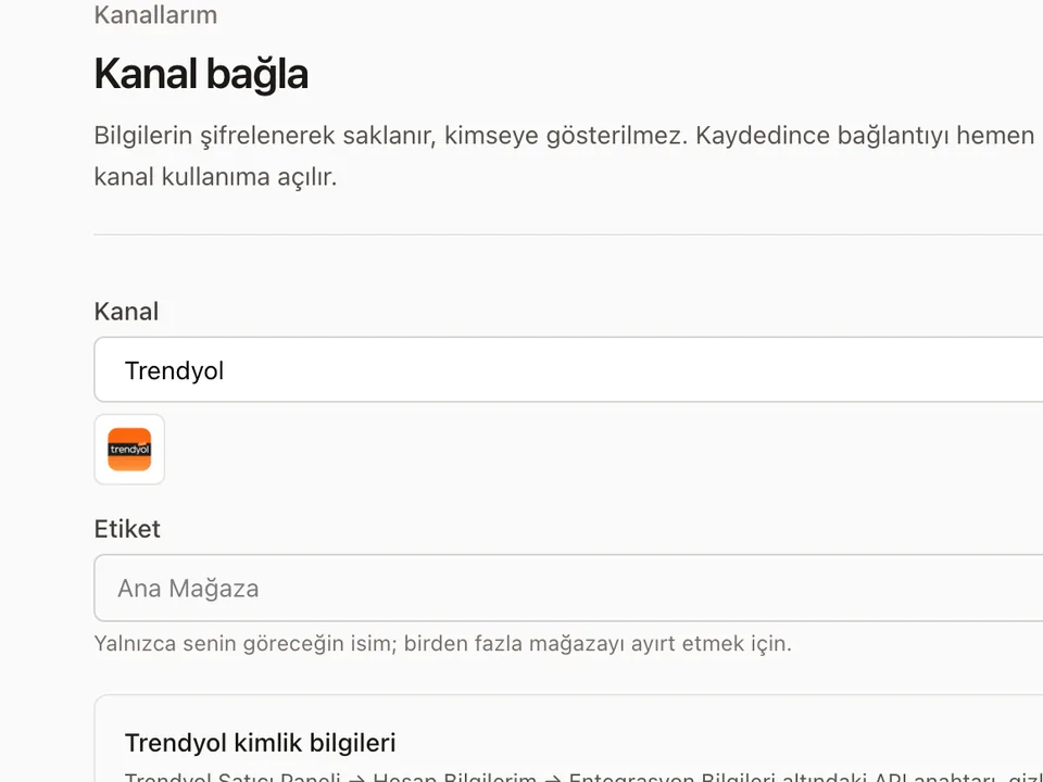 Panelden ekran: Kanalını bağla