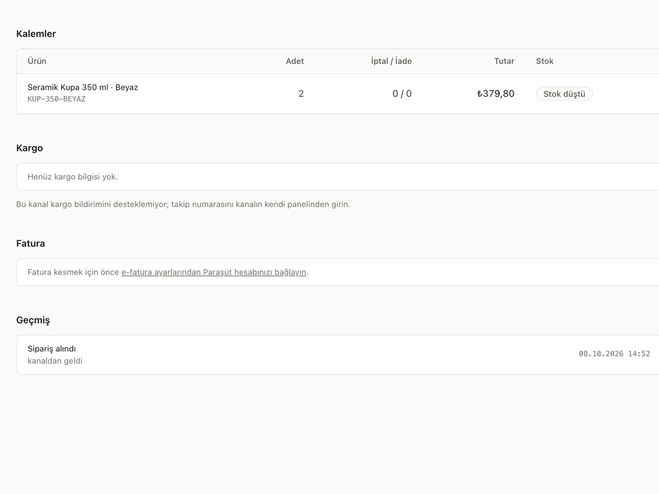 Panel screen: Cancellations and returns update stock
