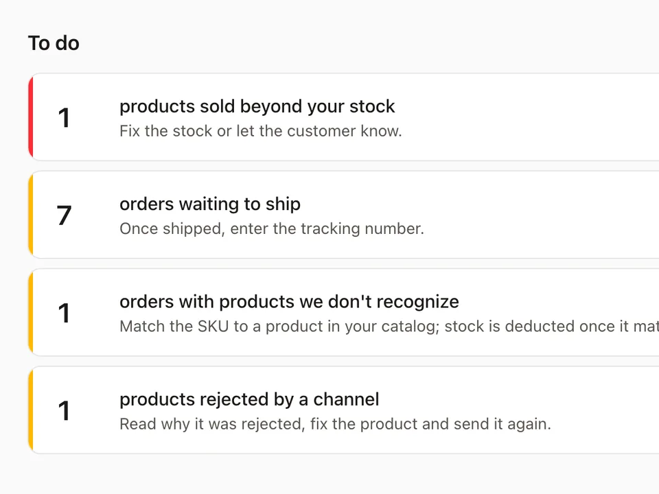 Panel home: the to-do list and the state of your channels